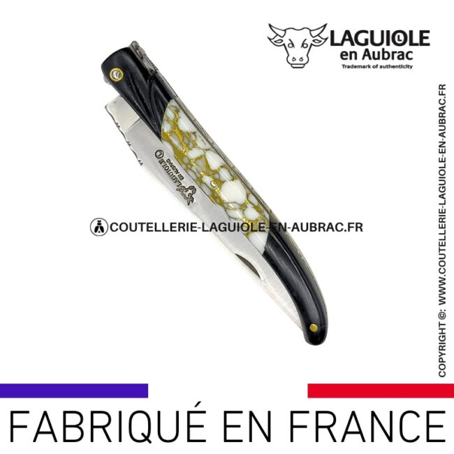 couteau laguiole nox pretiosa – Ébène & howlite – platines laiton