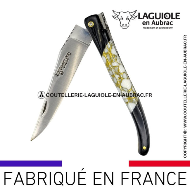 couteau laguiole nox pretiosa – Ébène & howlite – platines laiton