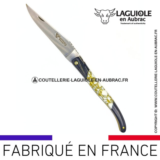 couteau laguiole nox pretiosa – Ébène & howlite – platines laiton