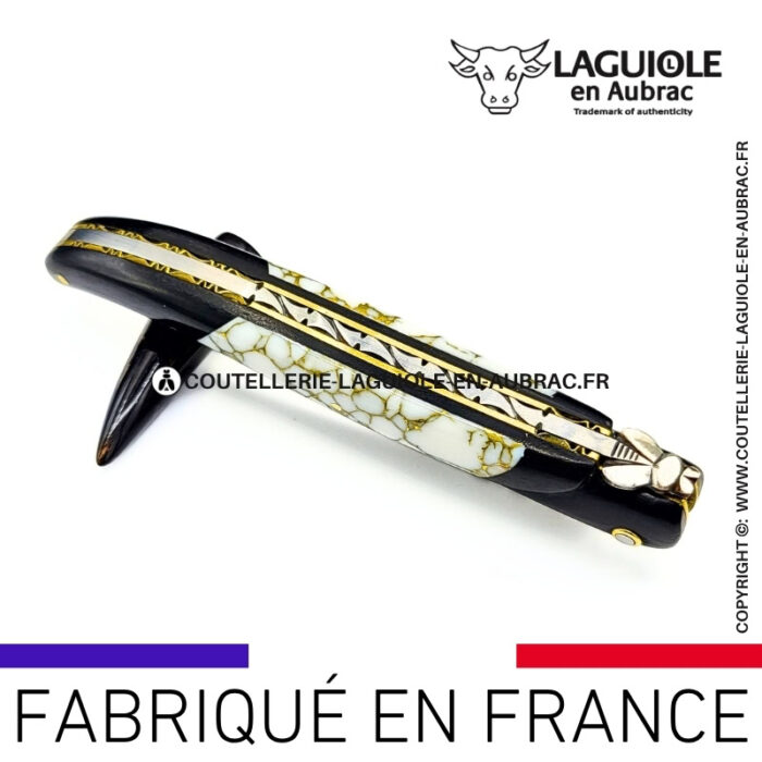 couteau laguiole nox pretiosa – Ébène & howlite – platines laiton