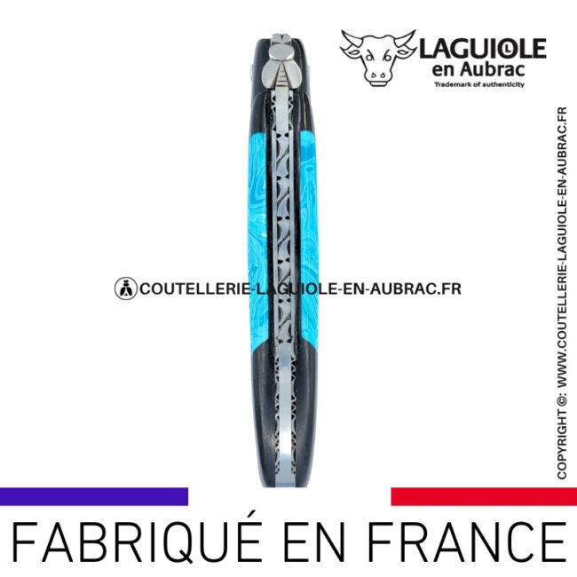 couteau laguiole nox pretiosa – Ébène & larimar – platines inox