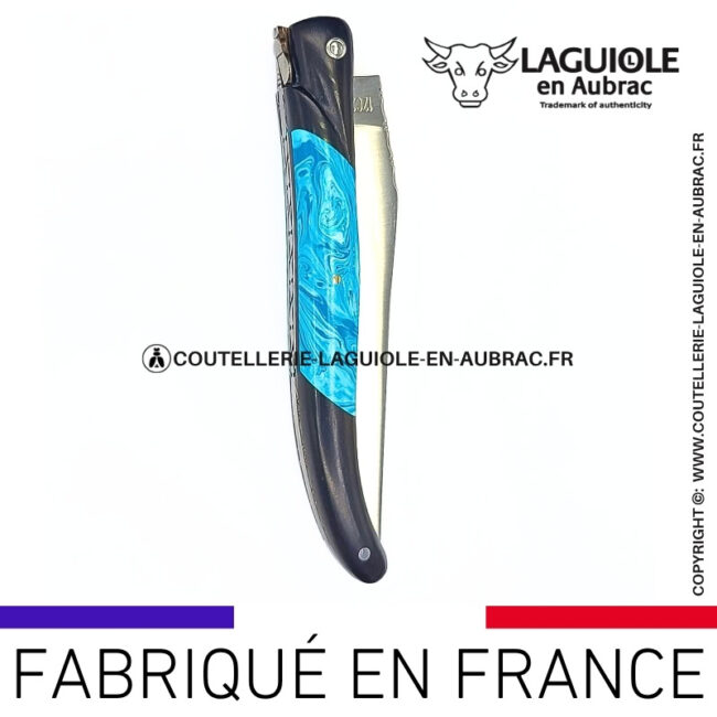 couteau laguiole nox pretiosa – Ébène & larimar – platines inox