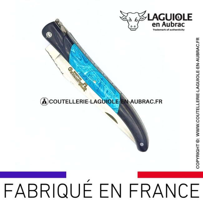 couteau laguiole nox pretiosa – Ébène & larimar – platines inox