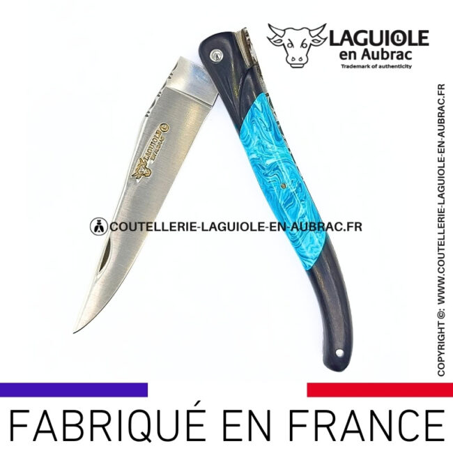 couteau laguiole nox pretiosa – Ébène & larimar – platines inox