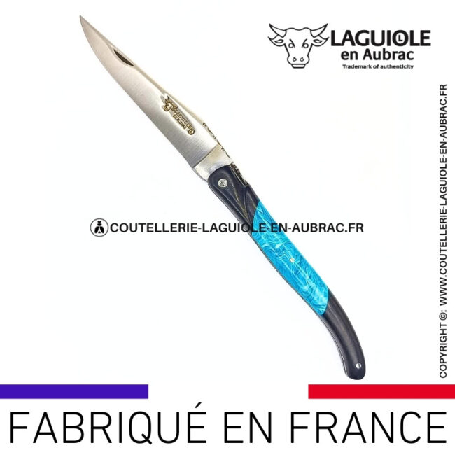 couteau laguiole nox pretiosa – Ébène & larimar – platines inox
