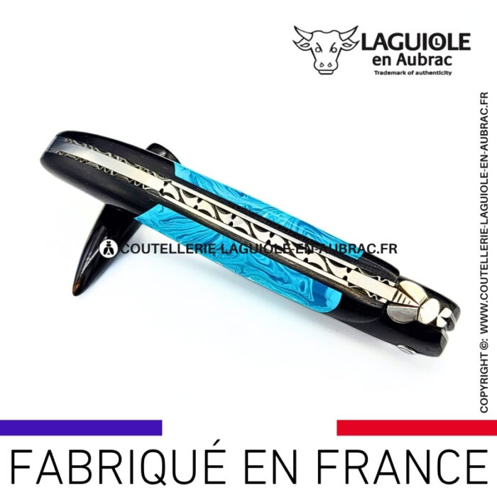 couteau laguiole nox pretiosa – Ébène & larimar – platines inox