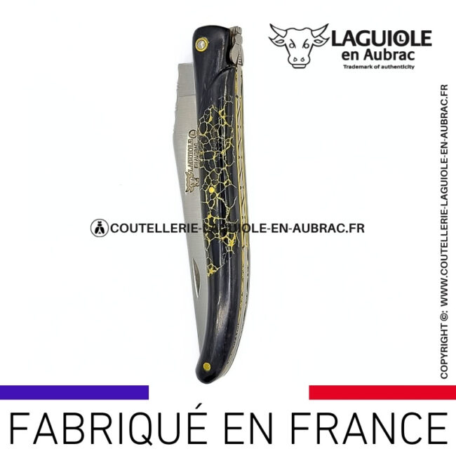 couteau laguiole nox pretiosa – Ébène & onyx – platines laiton