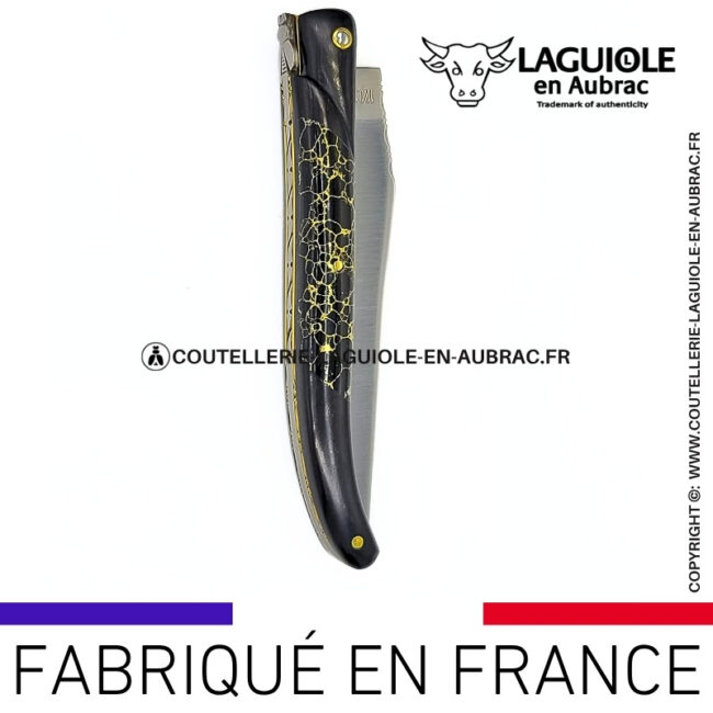 couteau laguiole nox pretiosa – Ébène & onyx – platines laiton