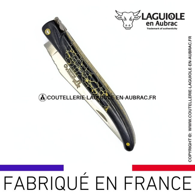 couteau laguiole nox pretiosa – Ébène & onyx – platines laiton