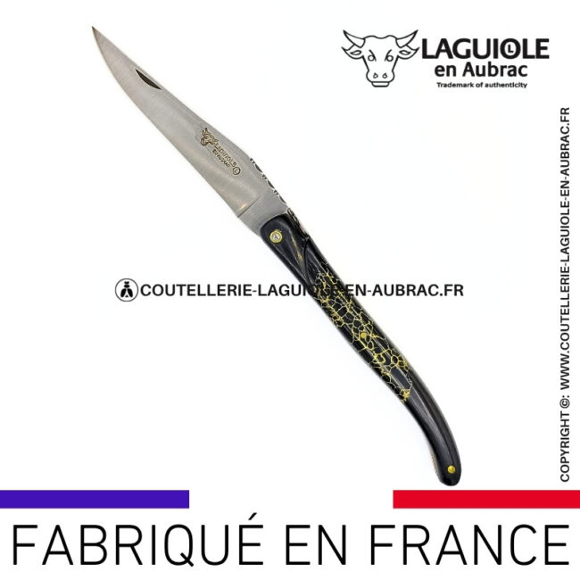 couteau laguiole nox pretiosa – Ébène & onyx – platines laiton