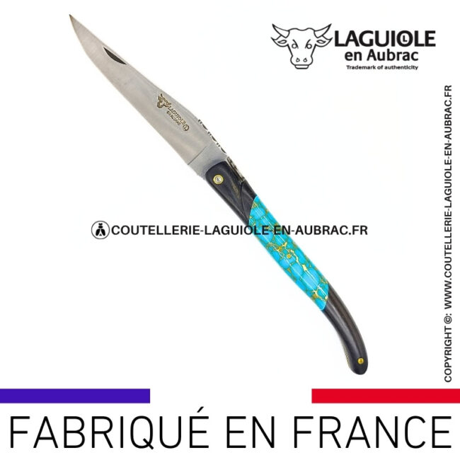 couteau laguiole nox pretiosa – Ébène & turquoise – platines laiton