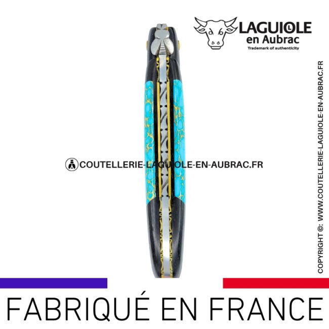 couteau laguiole nox pretiosa – Ébène & turquoise – platines laiton