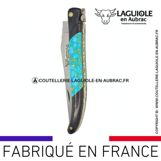 couteau laguiole nox pretiosa – Ébène & turquoise – platines laiton