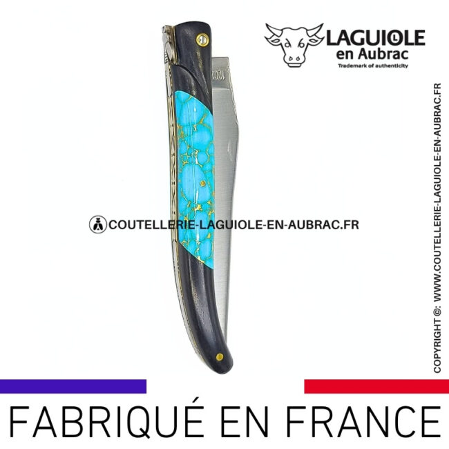 couteau laguiole nox pretiosa – Ébène & turquoise – platines laiton
