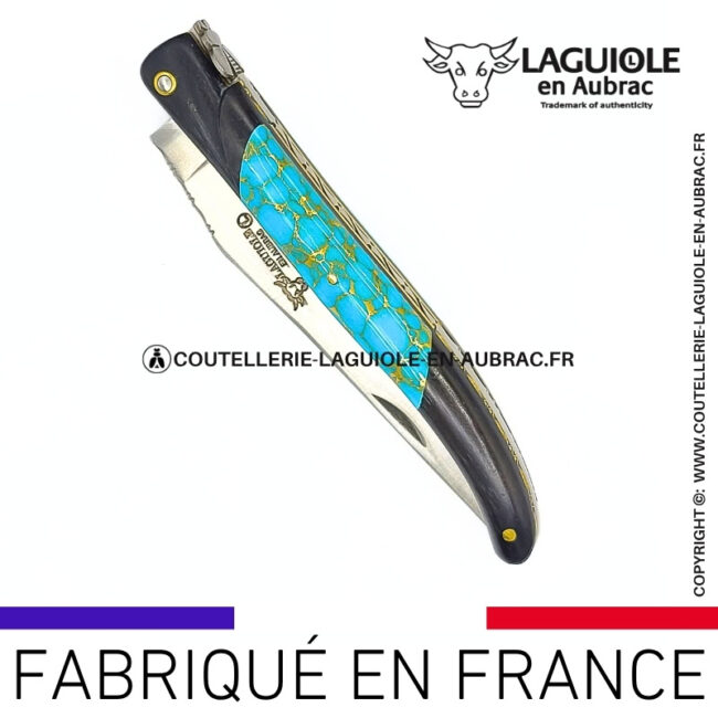 couteau laguiole nox pretiosa – Ébène & turquoise – platines laiton