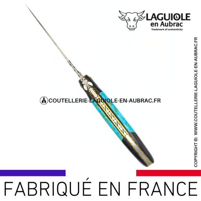couteau laguiole nox pretiosa – Ébène & turquoise – platines laiton