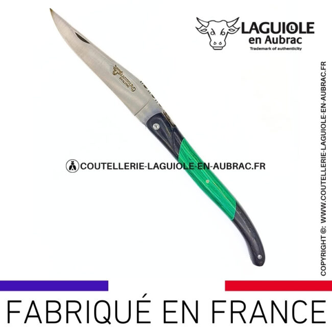 couteau laguiole nox pretiosa – Ébène & malachite – platines inox