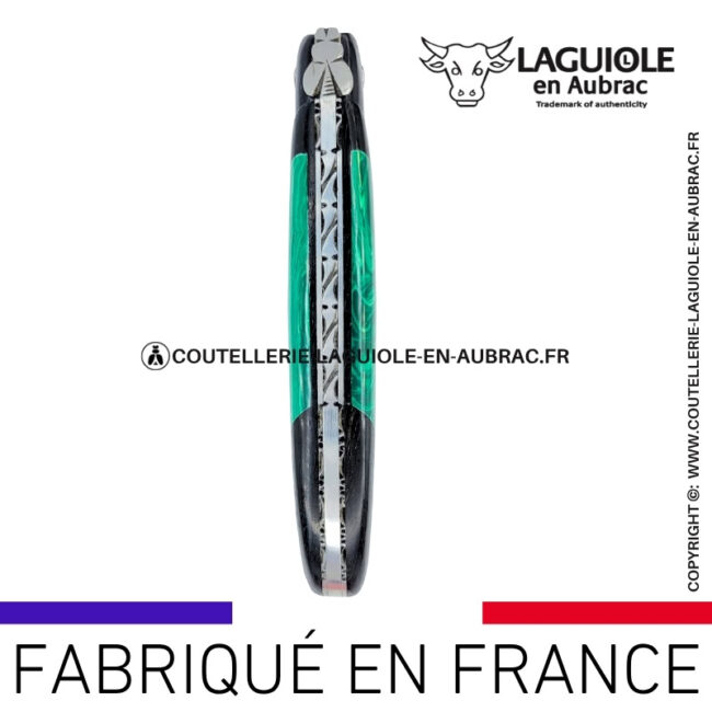 couteau laguiole nox pretiosa – Ébène & malachite – platines inox