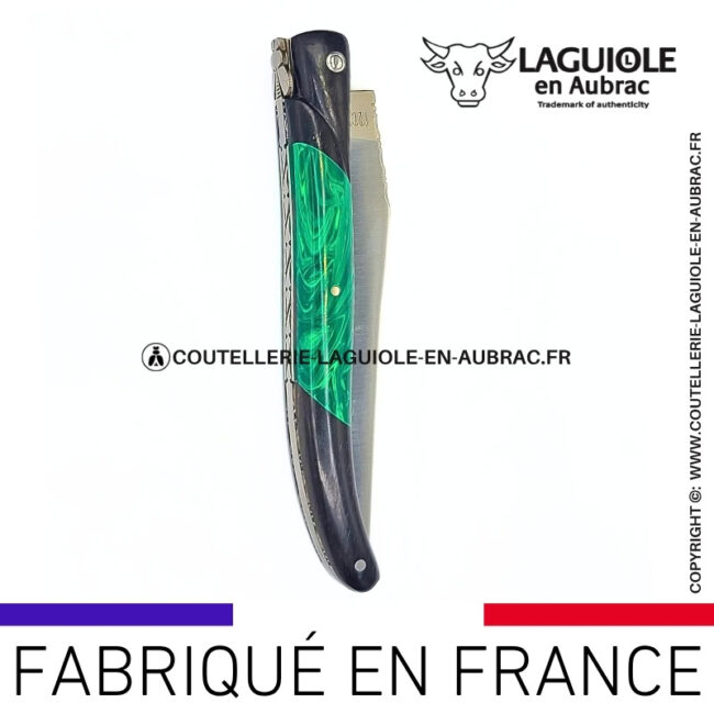couteau laguiole nox pretiosa – Ébène & malachite – platines inox