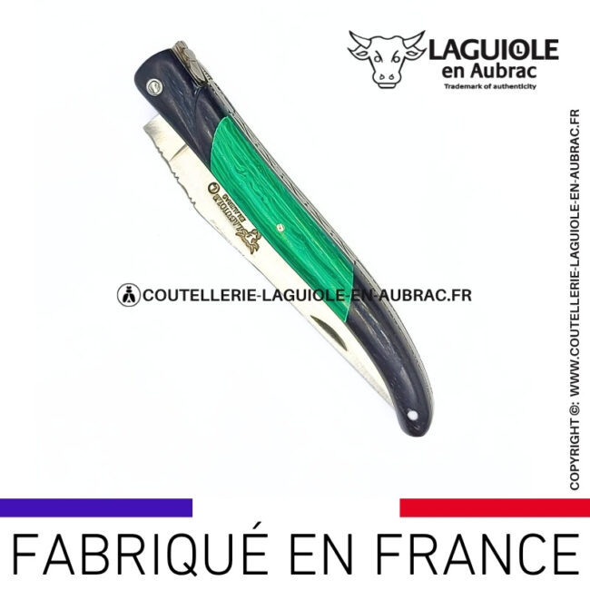 couteau laguiole nox pretiosa – Ébène & malachite – platines inox