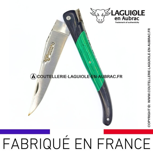 couteau laguiole nox pretiosa – Ébène & malachite – platines inox