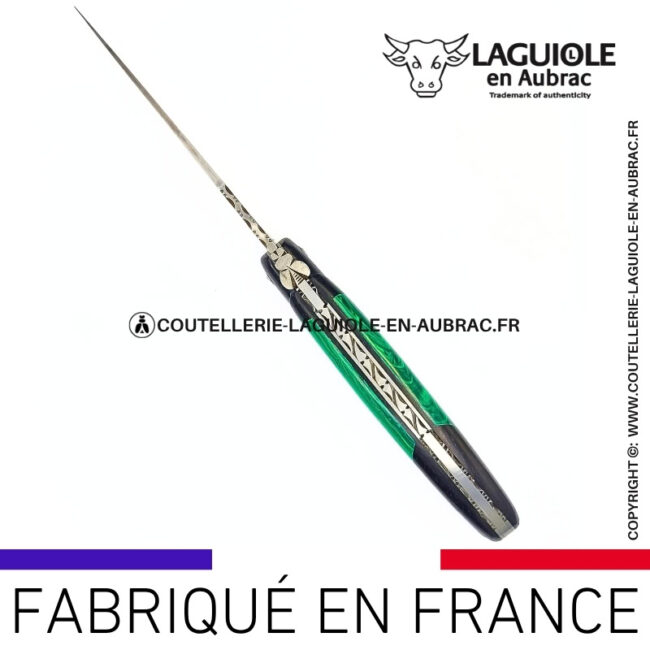 couteau laguiole nox pretiosa – Ébène & malachite – platines inox