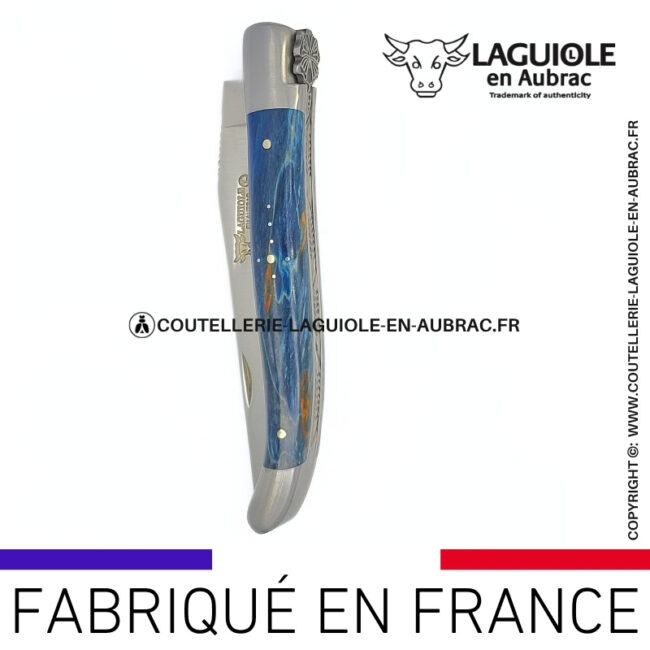 couteau laguiole papillon manche en bouleau bleu