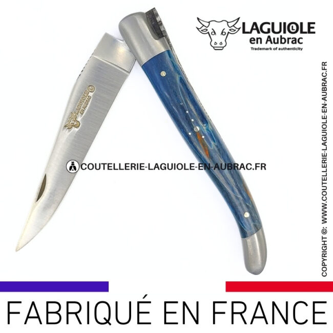 couteau laguiole papillon manche en bouleau bleu