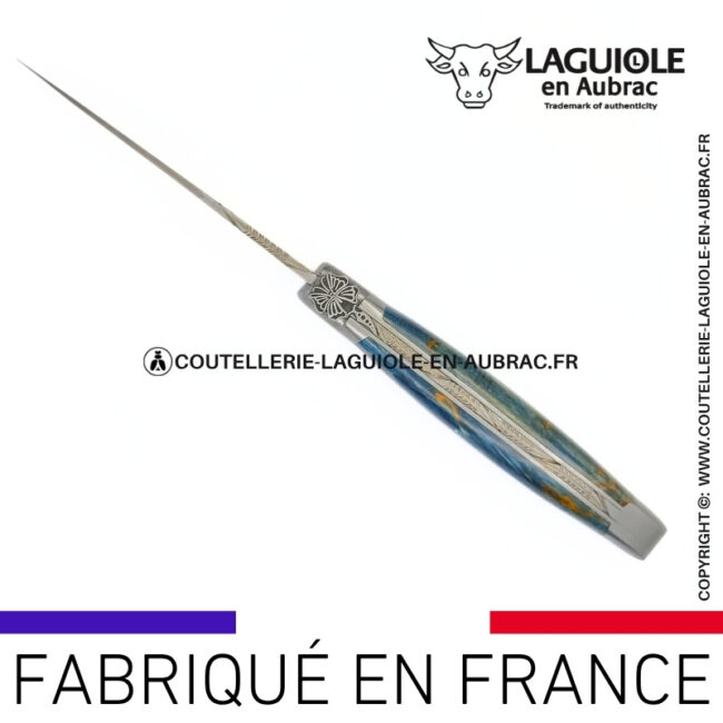 couteau laguiole papillon manche en bouleau bleu