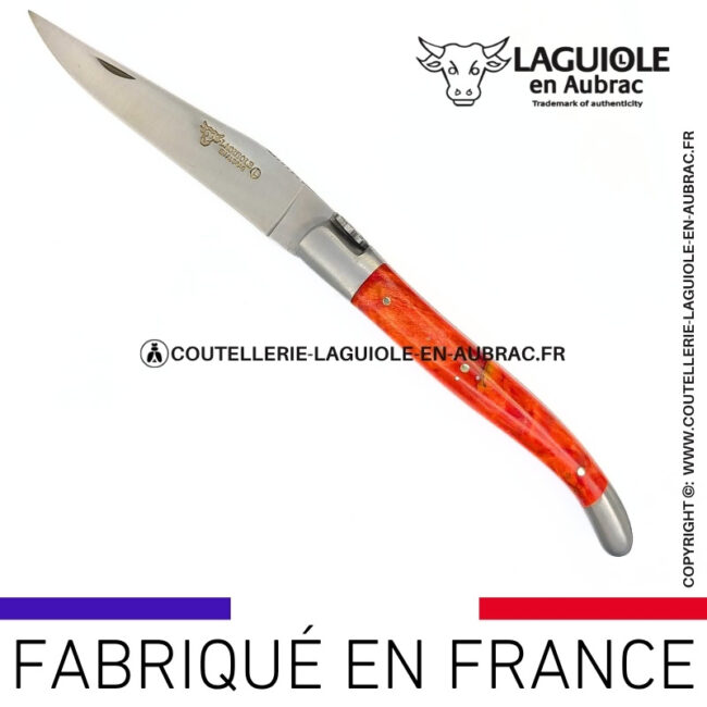 couteau laguiole papillon – manche en bouleau rouge corail