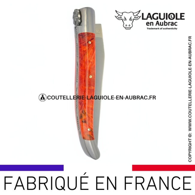 couteau laguiole papillon – manche en bouleau rouge corail
