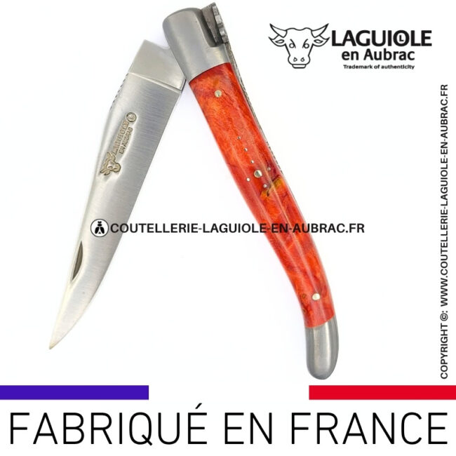 couteau laguiole papillon – manche en bouleau rouge corail