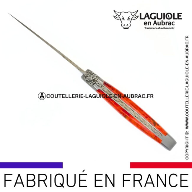 couteau laguiole papillon – manche en bouleau rouge corail