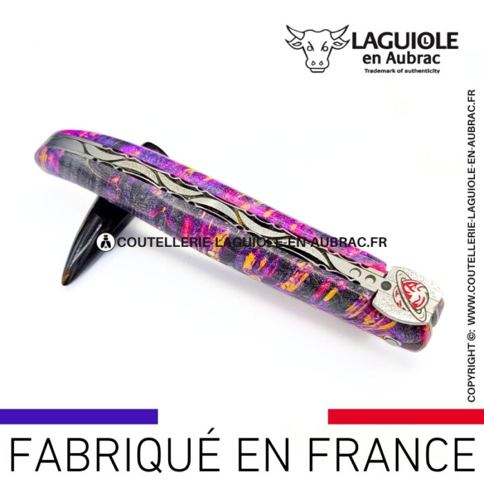 couteau laguiole "saturne" – collection cosmos en loupe de sureau