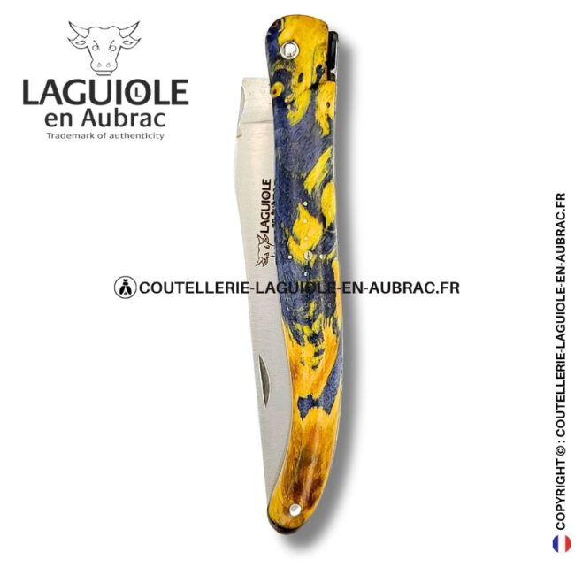 esprit du temple : couteau laguiole en loupe de marronnier – plein manche double platines