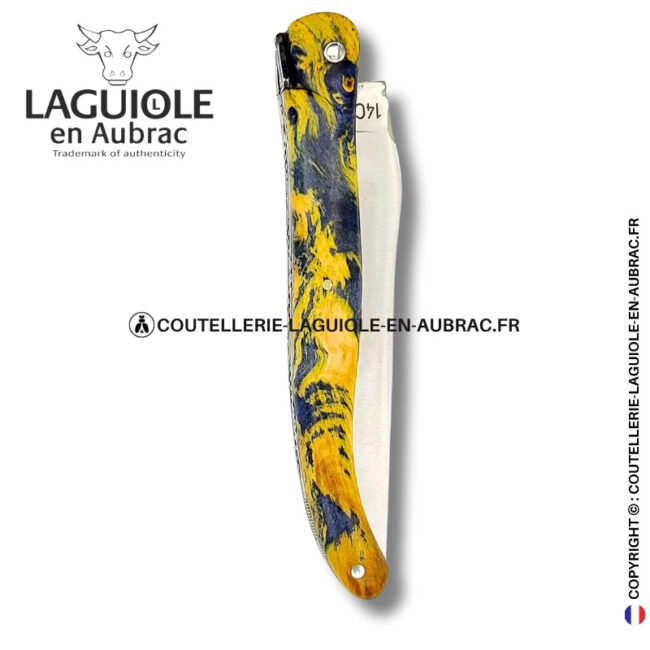 esprit du temple : couteau laguiole en loupe de marronnier – plein manche double platines