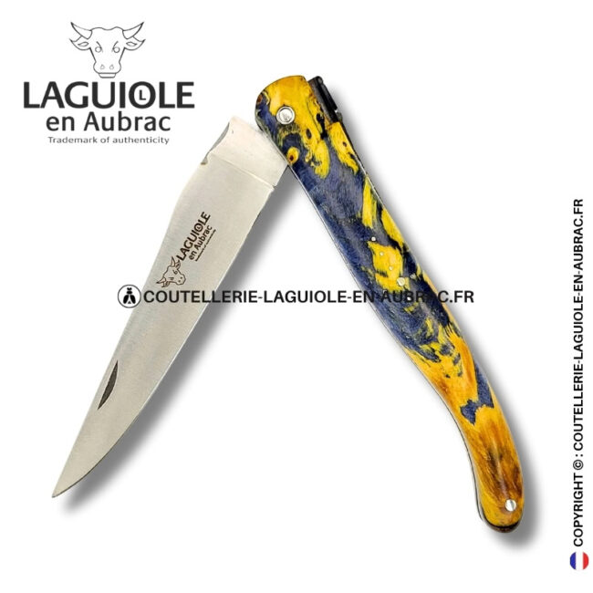 esprit du temple : couteau laguiole en loupe de marronnier – plein manche double platines