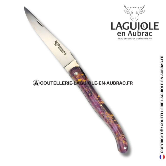 forêt indigo : couteau laguiole en loupe de sureau – plein manche – abeille sculptée