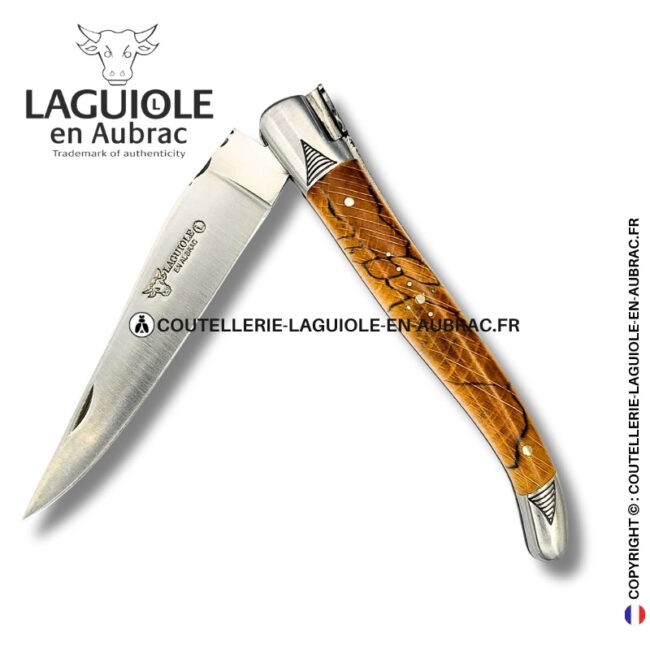 hêtre sacré : couteau laguiole en hêtre d'aubrac abeille sculptée mitres et ressort gravés