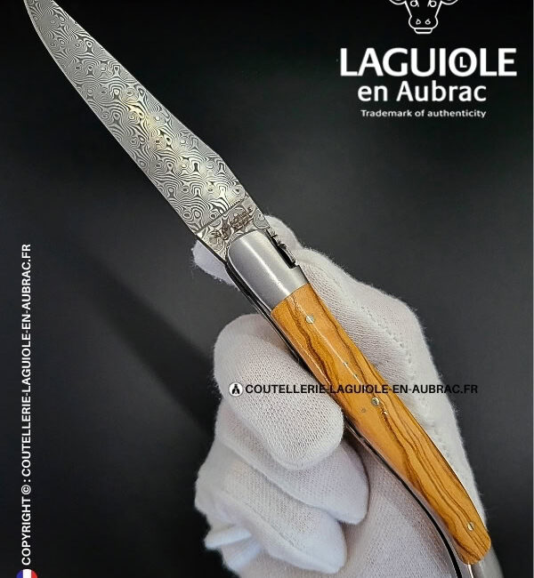 couteau laguiole doubles platines en olivier – lame damas balbach inox