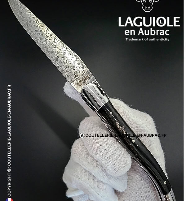 couteau laguiole doubles platines en corne de buffle– lame damas balbach inox