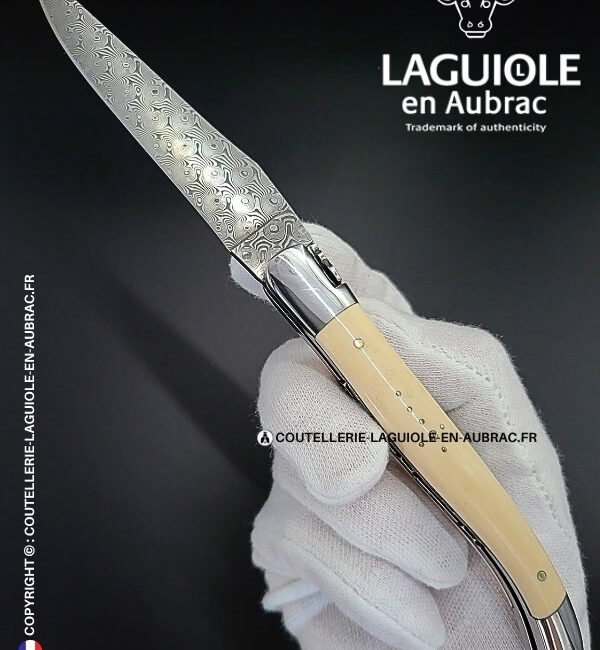 couteau laguiole doubles platines en ivoire de mammouth – lame damas balbach inox
