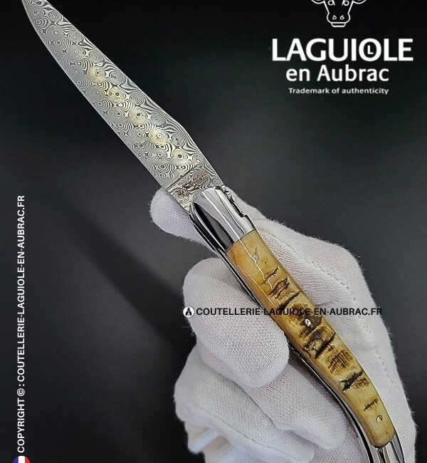 couteau laguiole doubles platines en corne de bélier – lame damas balbach inox