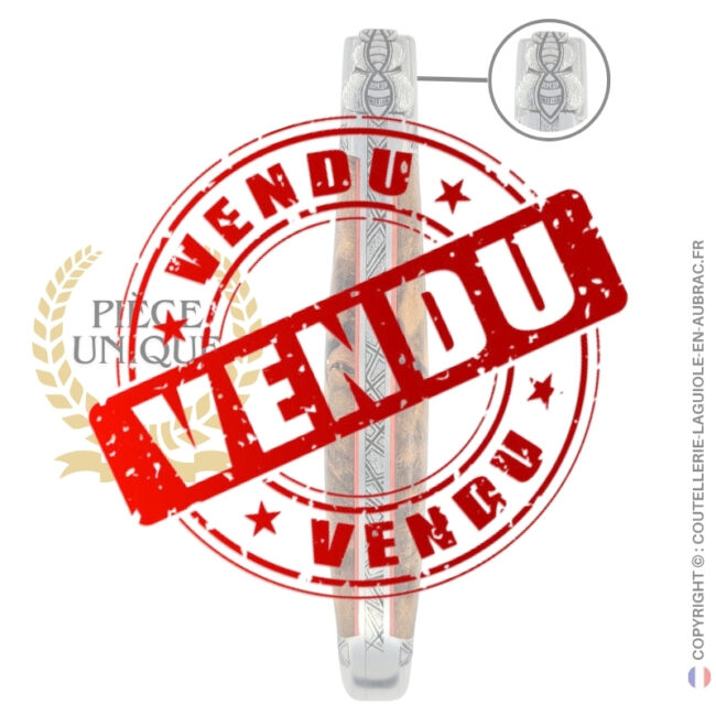 sillage stellaire : couteau laguiole en albizia abeille sculptée mitres et ressort gravés