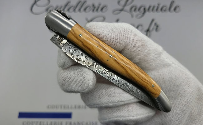 couteau laguiole doubles platines en olivier – lame damas balbach inox