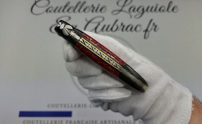 couteau laguiole nox pretiosa – Ébène & jaspe – platines laiton