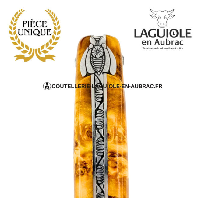 abeille du dharma : couteau laguiole en fourche de peuplier – plein manche