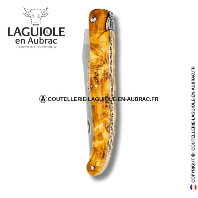 abeille du dharma : couteau laguiole en fourche de peuplier – plein manche