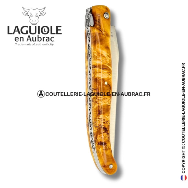 abeille du dharma : couteau laguiole en fourche de peuplier – plein manche