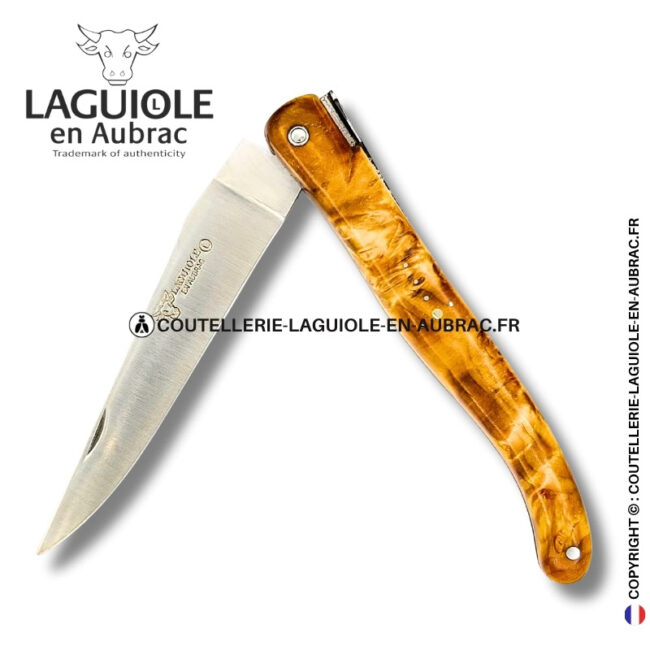 abeille du dharma : couteau laguiole en fourche de peuplier – plein manche